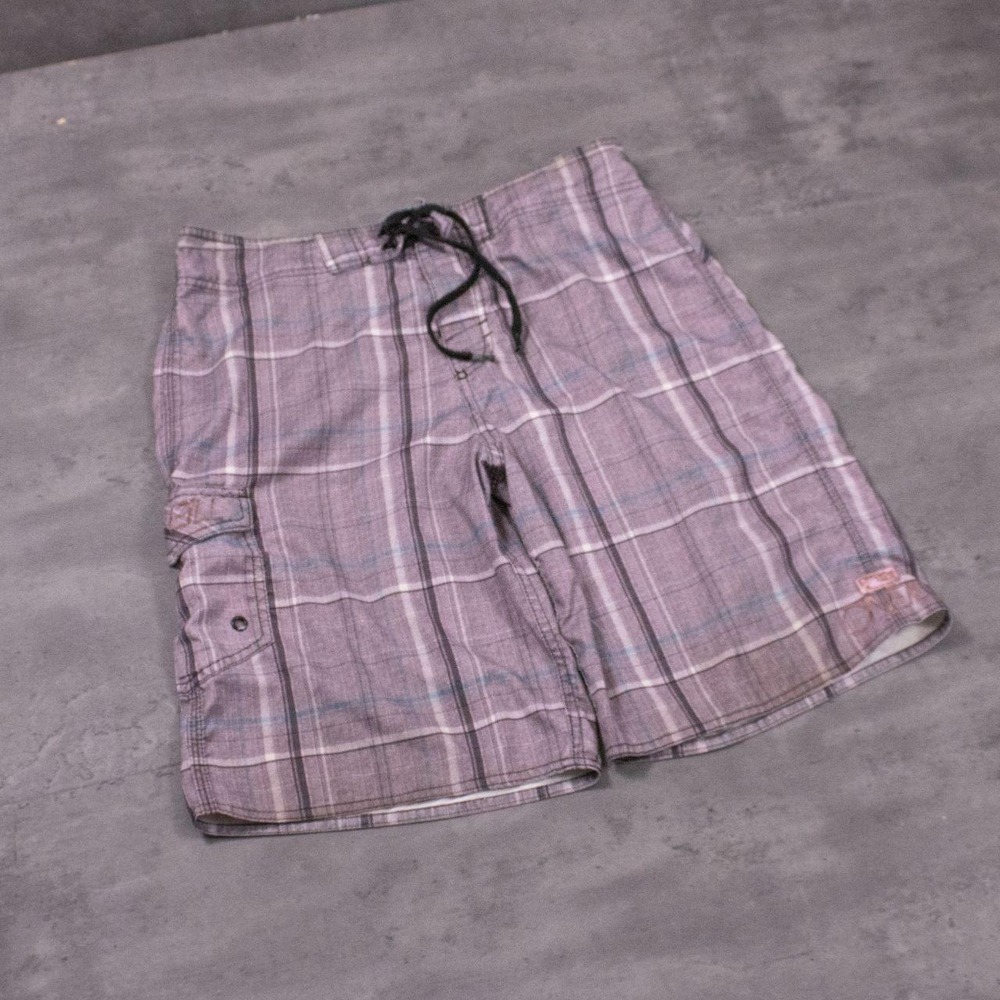 Y2K 00's O'neil Grey Plaid Checkered Stripped Baggy Cargo Board Short's